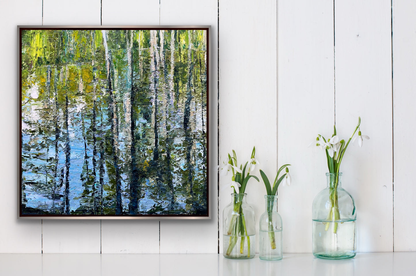 Water Reflection of Cypresses Painting, OIL, 24" x 24"