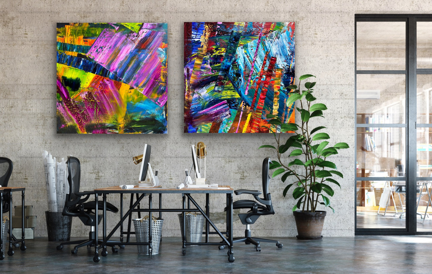 Its's Wild!, Oil, 36" x 36" and Czardas, Oil, 36" x 36", Together