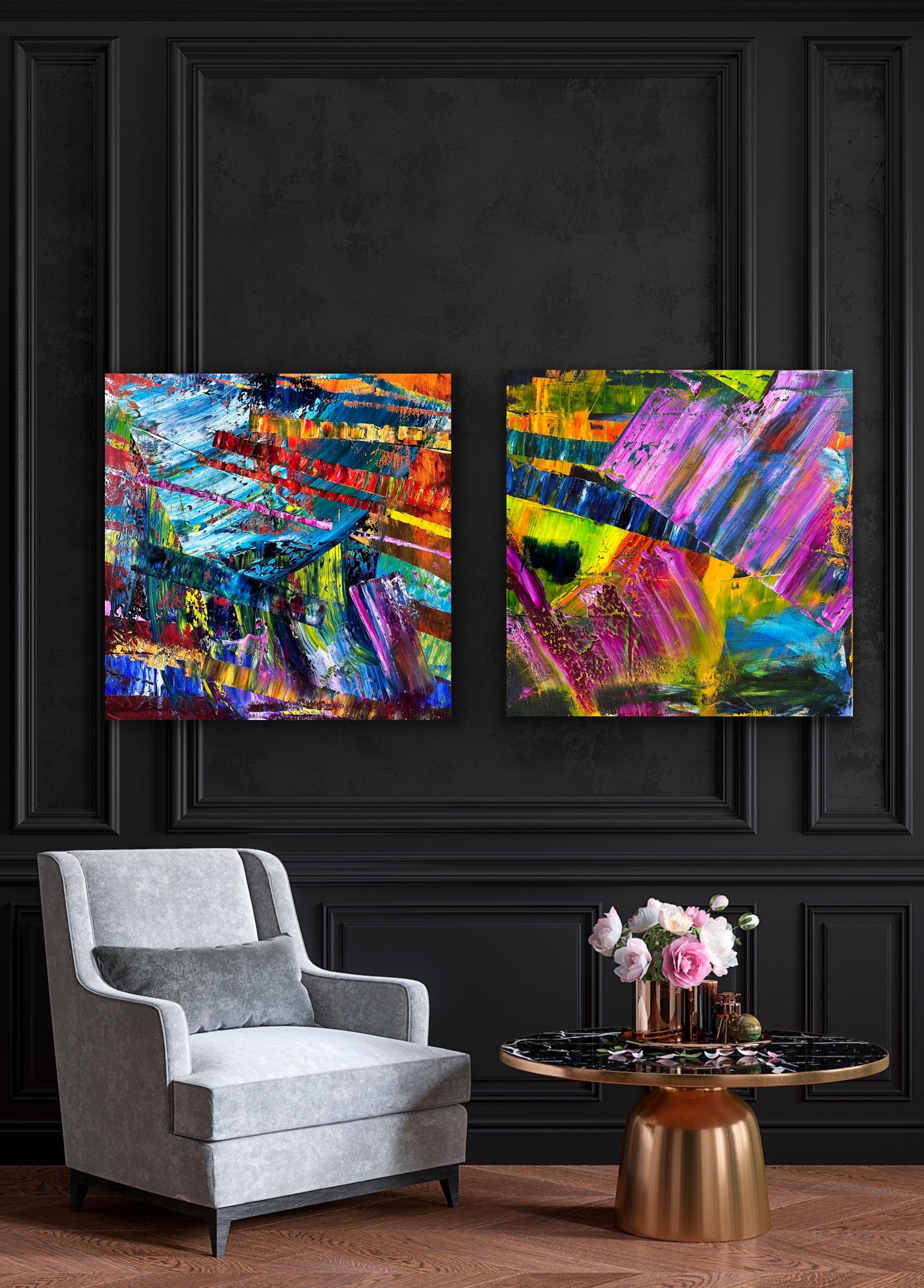 Its's Wild!, Oil, 36" x 36" and Czardas, Oil, 36" x 36", Together