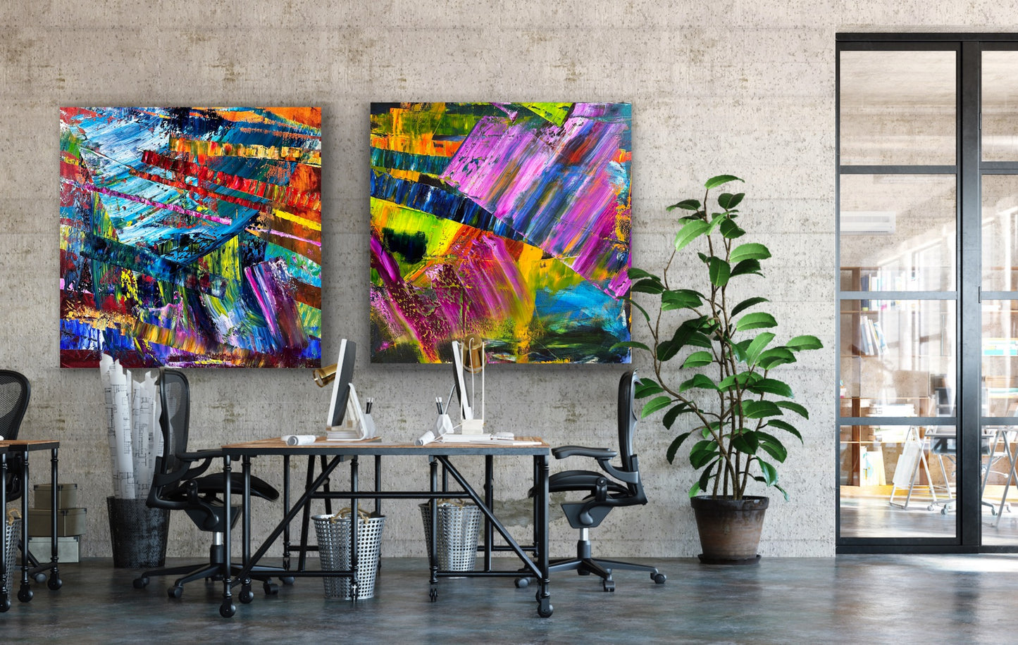 Its's Wild!, Oil, 36" x 36" and Czardas, Oil, 36" x 36", Together