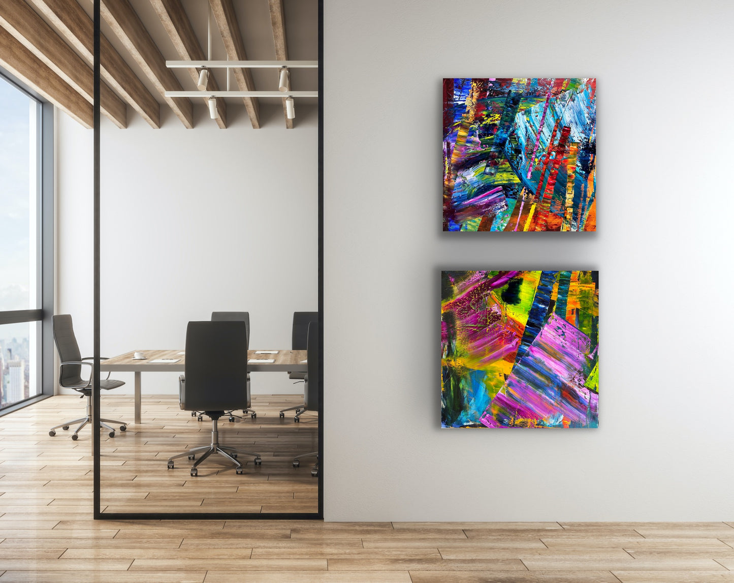 Its's Wild!, Oil, 36" x 36" and Czardas, Oil, 36" x 36", Together