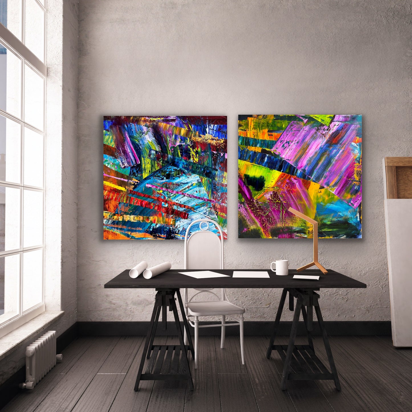 Its's Wild!, Oil, 36" x 36" and Czardas, Oil, 36" x 36", Together