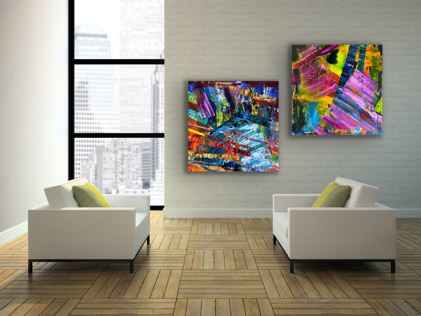 Its's Wild!, Oil, 36" x 36" and Czardas, Oil, 36" x 36", Together
