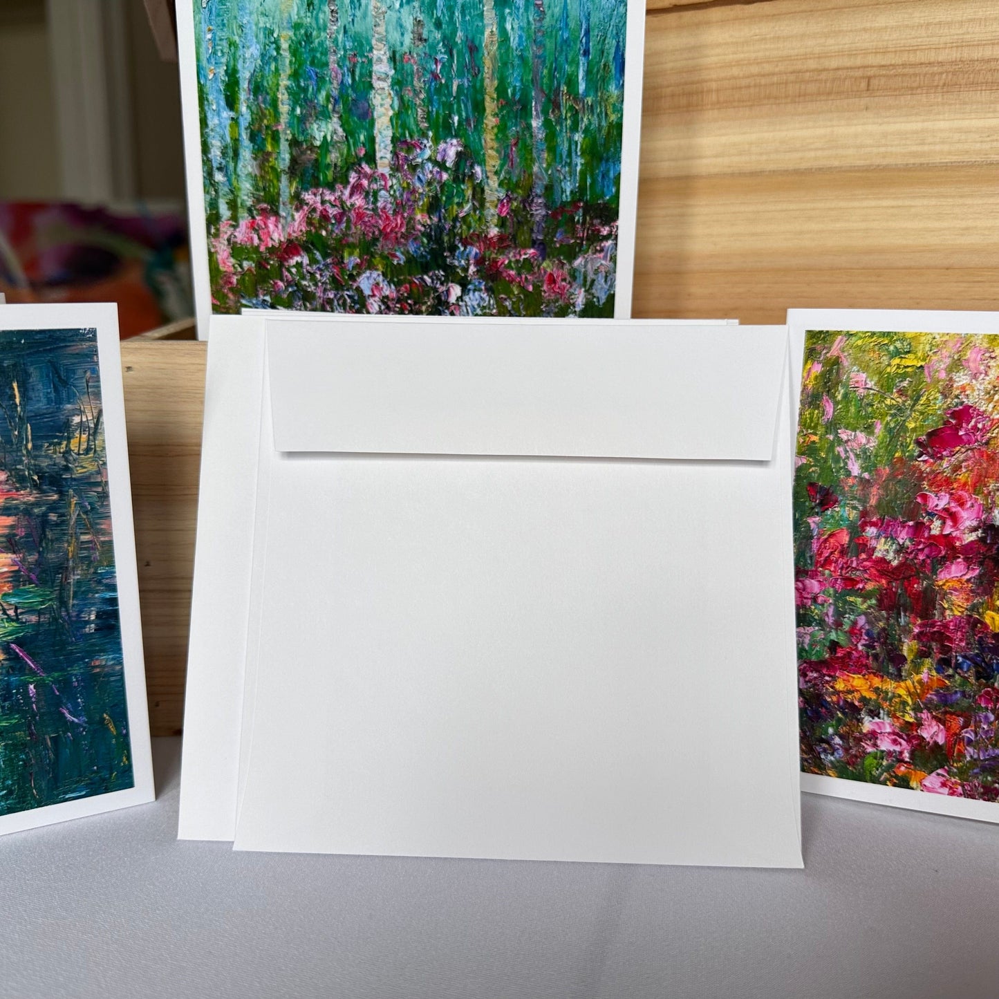 Blank white interior of folded art greeting card showing premium matte paper quality — Checa Art stationery
