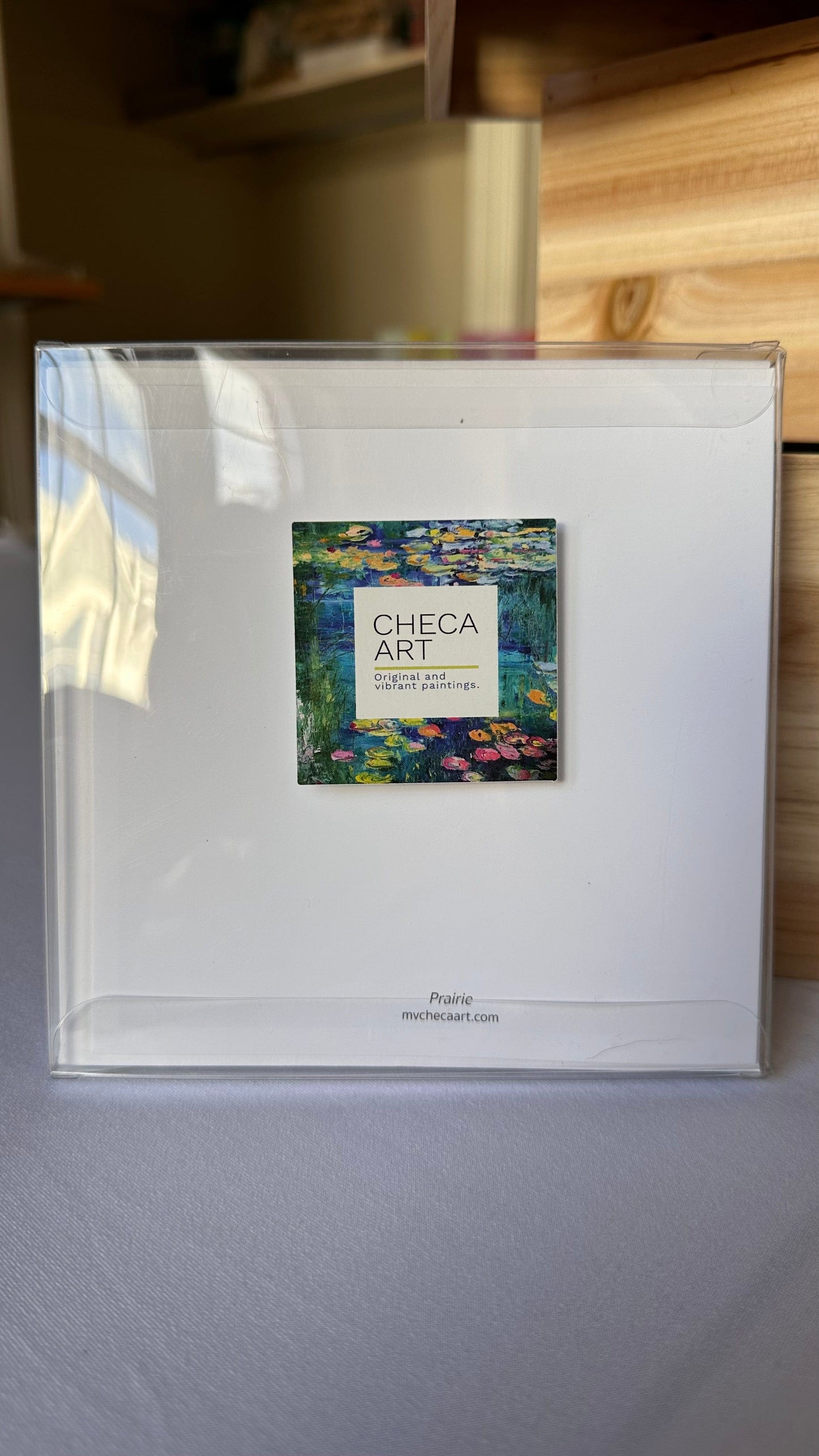 Checa Art Prairie greeting card set in transparent gift box with Checa Art label — impressionist flower field art cards, mvchecaart.com