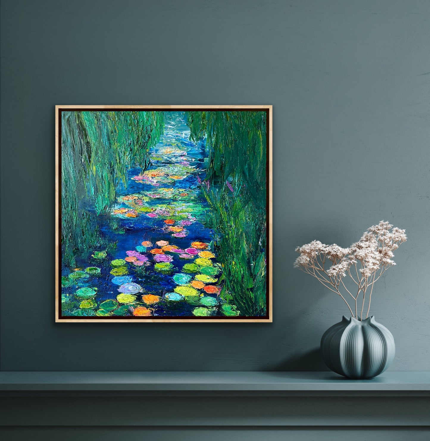 Waterlilies on the Run, OIL, 20" x 20"