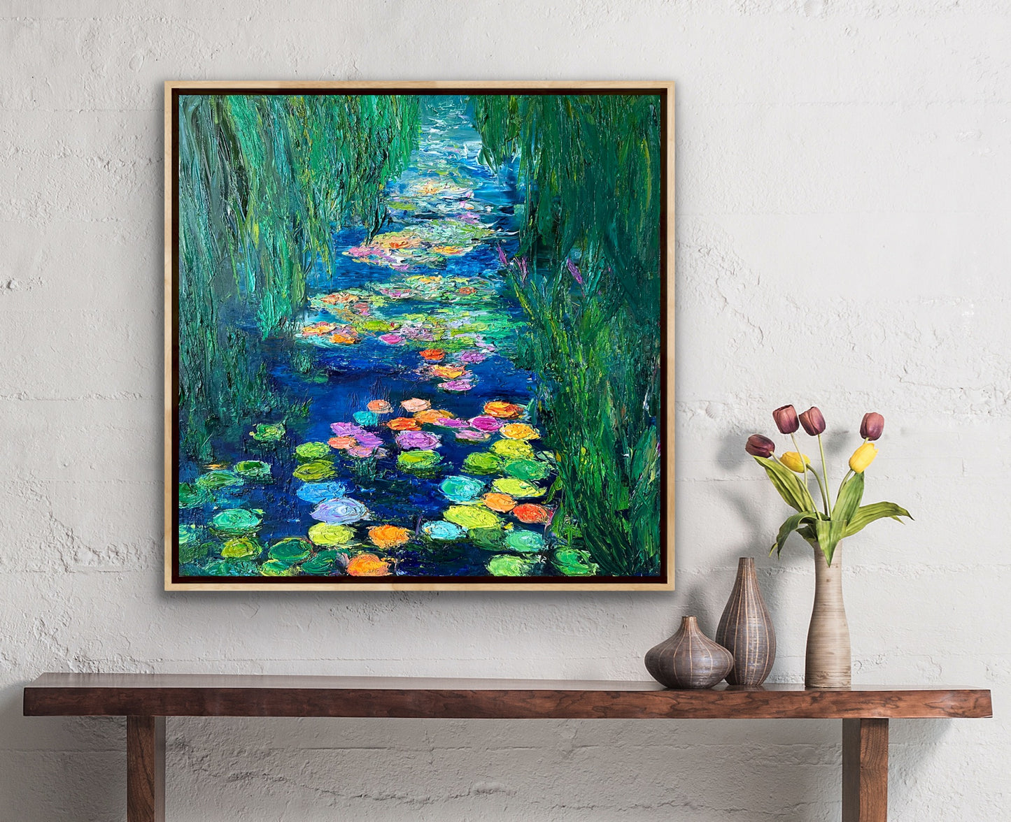 Waterlilies on the Run, OIL, 20" x 20"