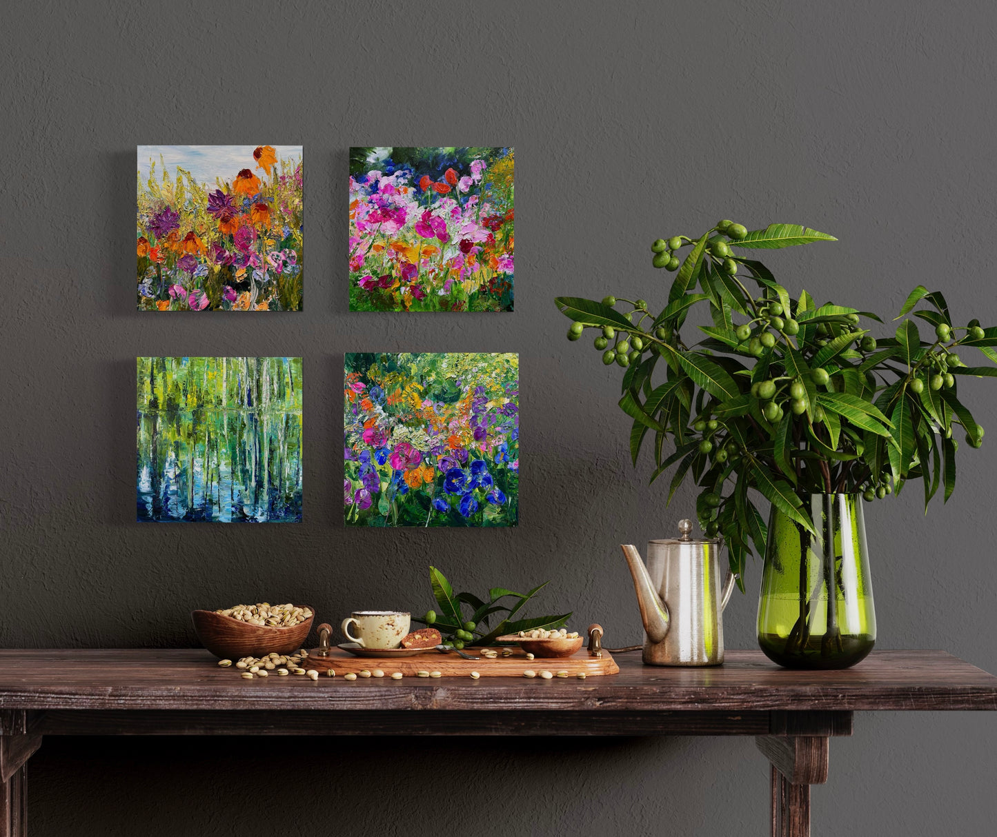Set of 4 Flower Fields, 30" x 30"