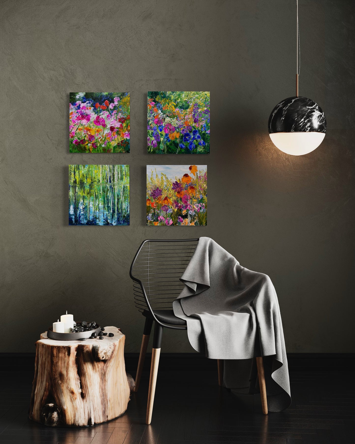 Set of 4 Flower Fields, 30" x 30"