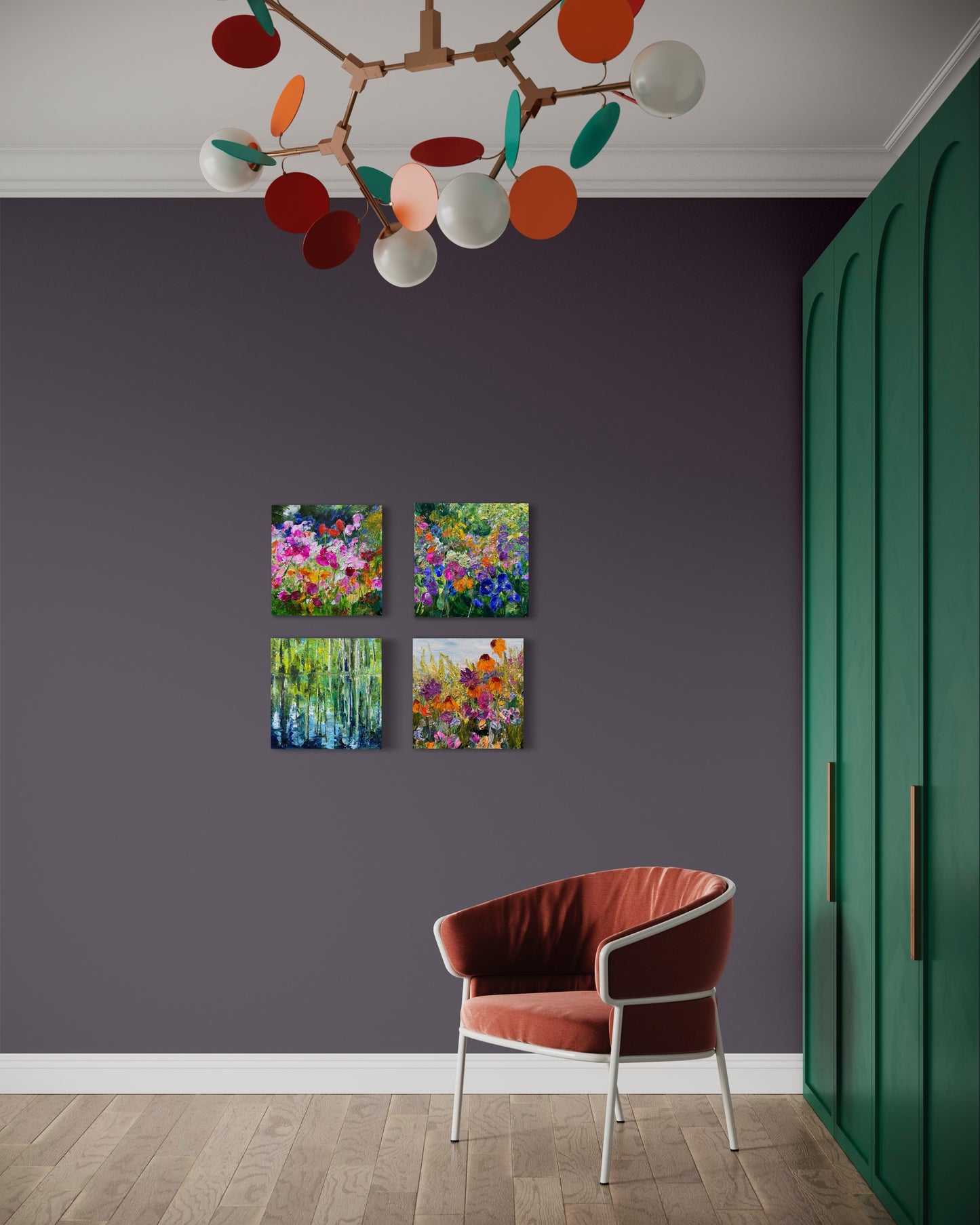 Set of 4 Flower Fields, 30" x 30"