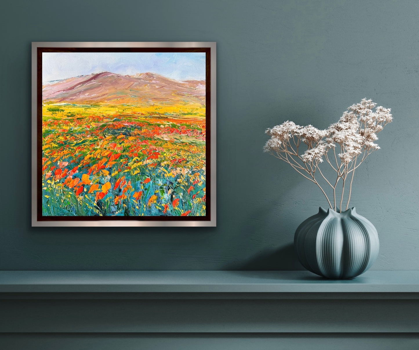 California Flower Field, OIL, 14" x 14"