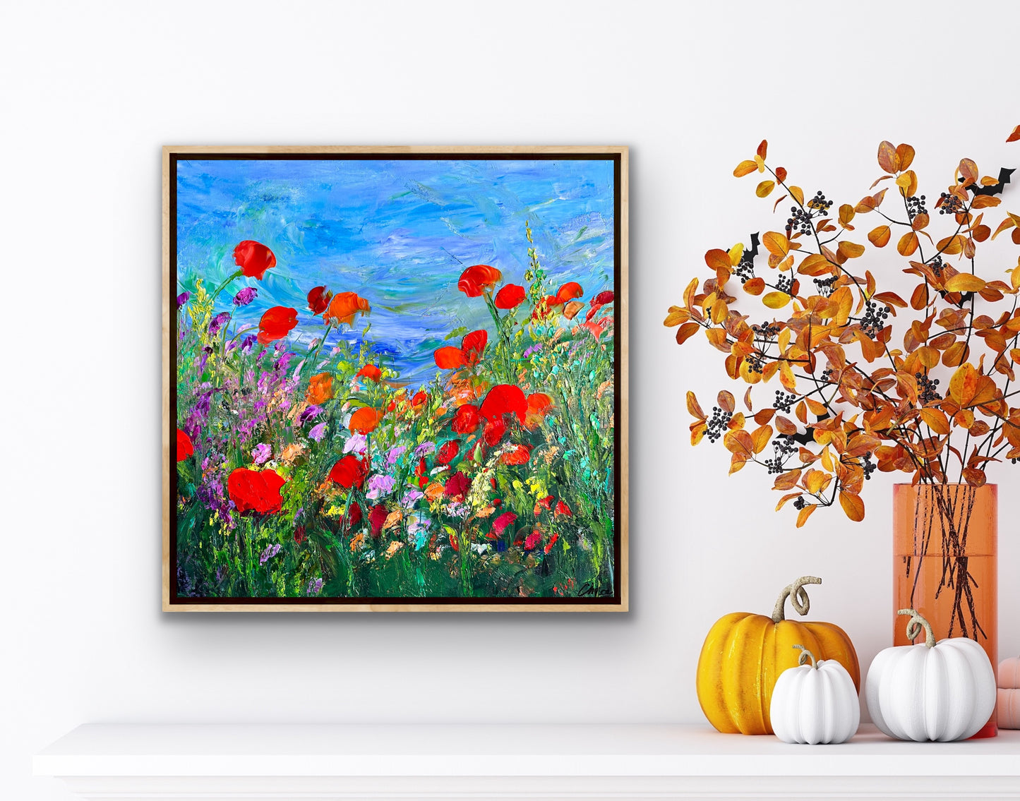 Orange Poppies, OIL, 18" x 18"