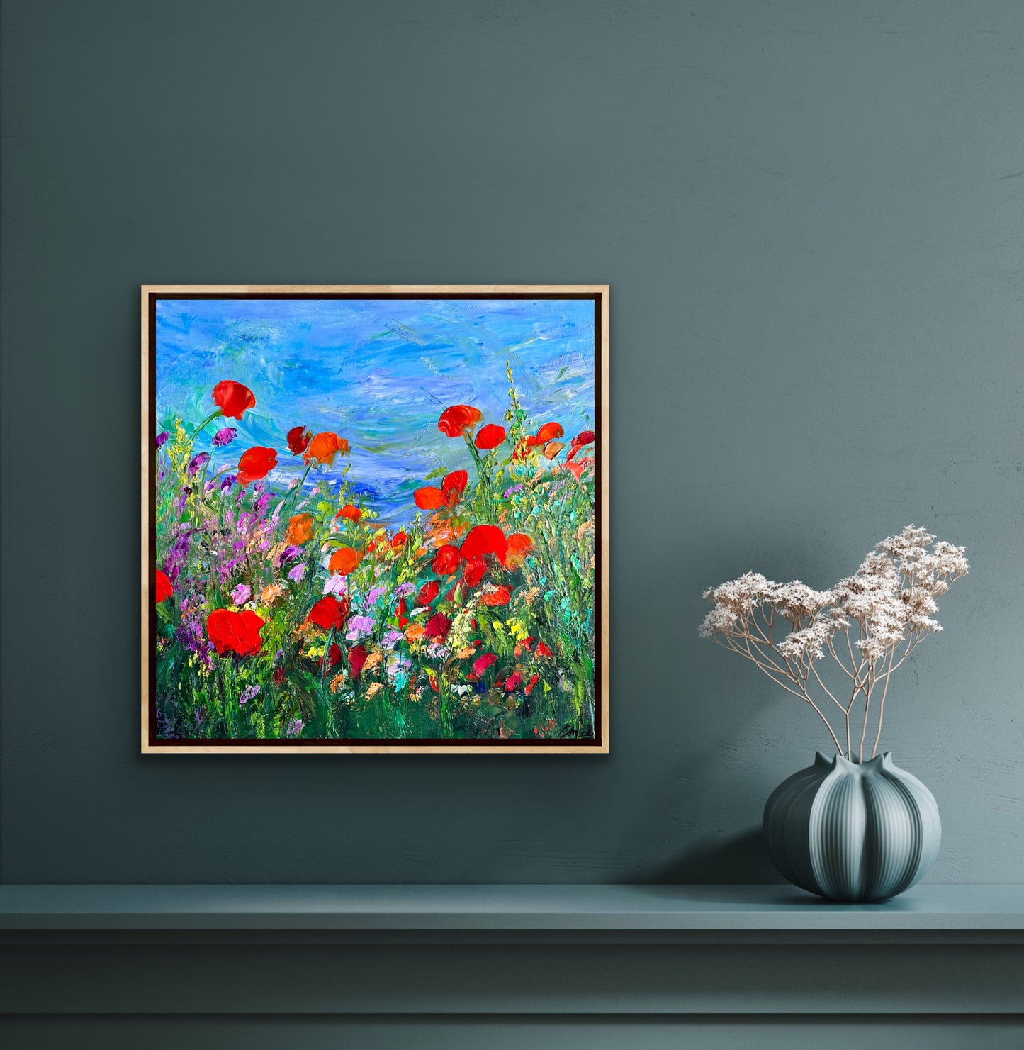 Orange Poppies, OIL, 18" x 18"