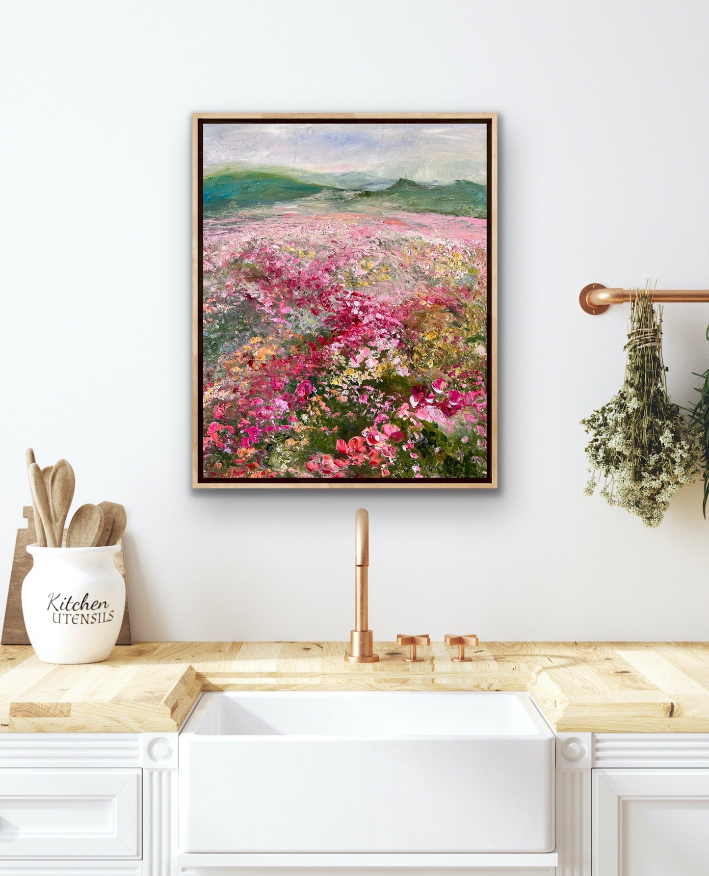 Pink Flower Field, Oil, 24" x 30"