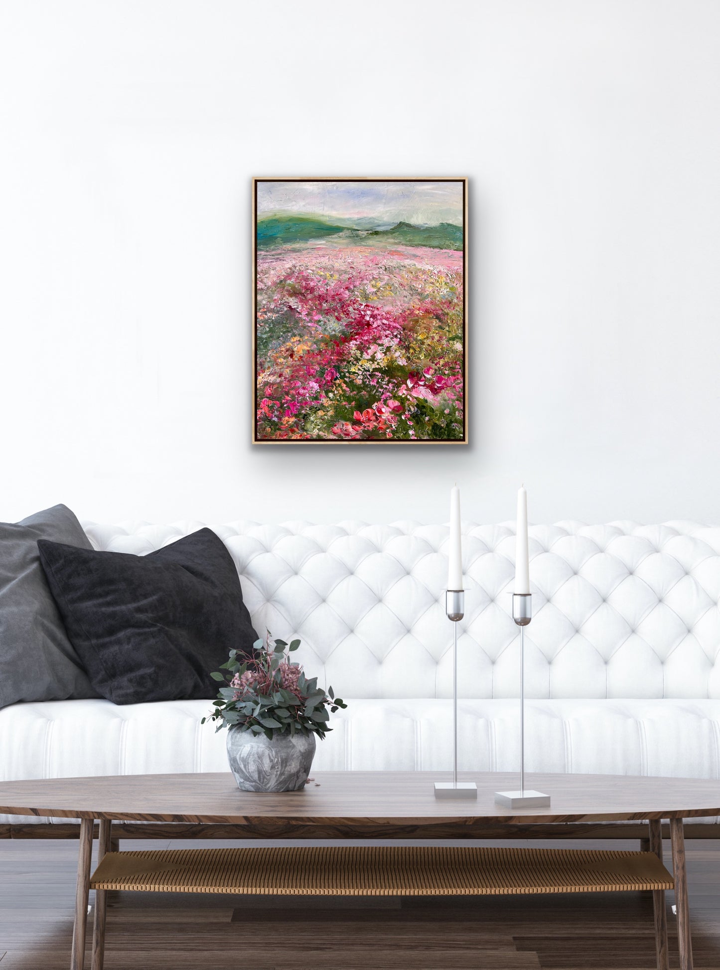 Pink Flower Field, Oil, 24" x 30"