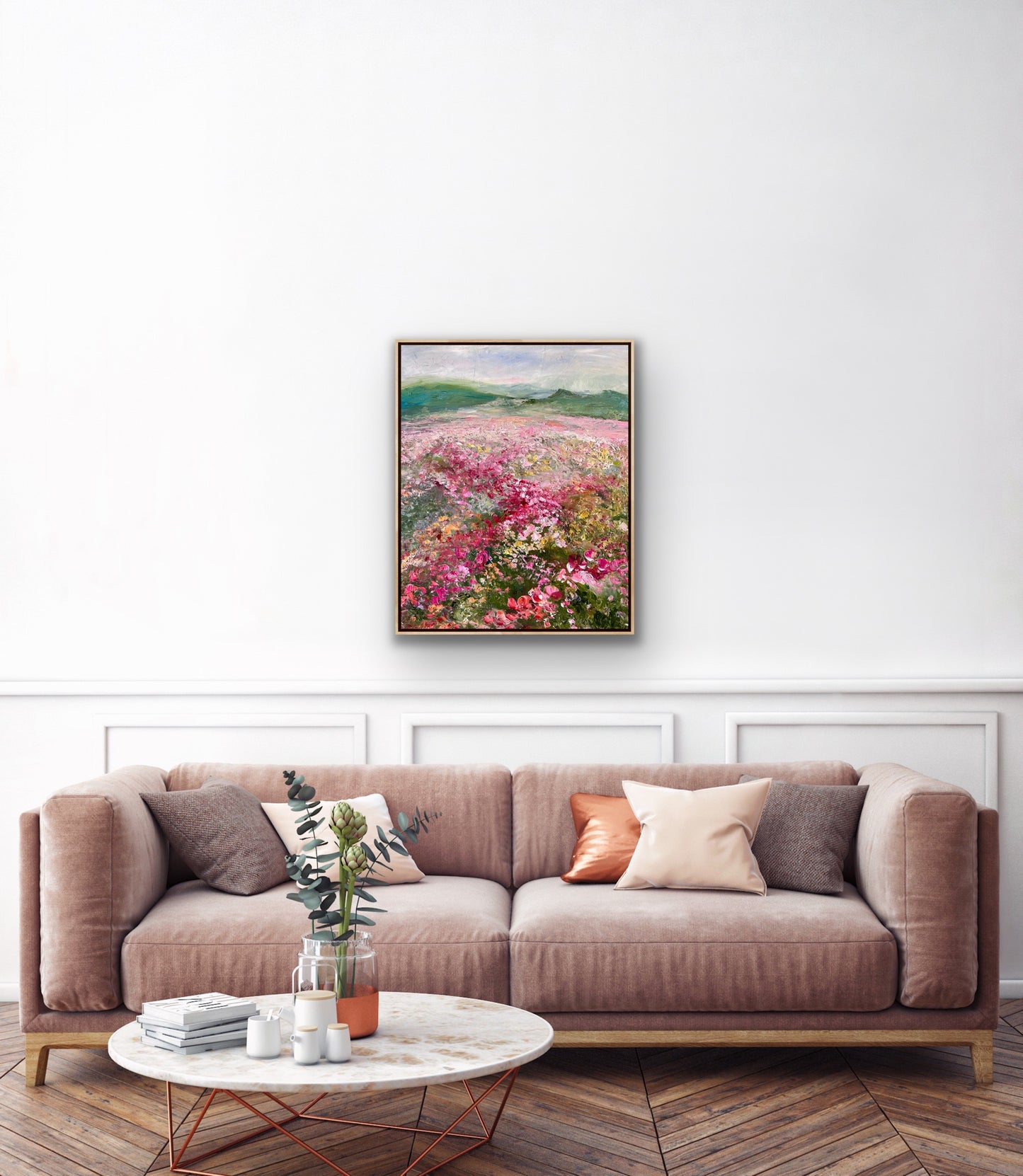 Pink Flower Field, Oil, 24" x 30"