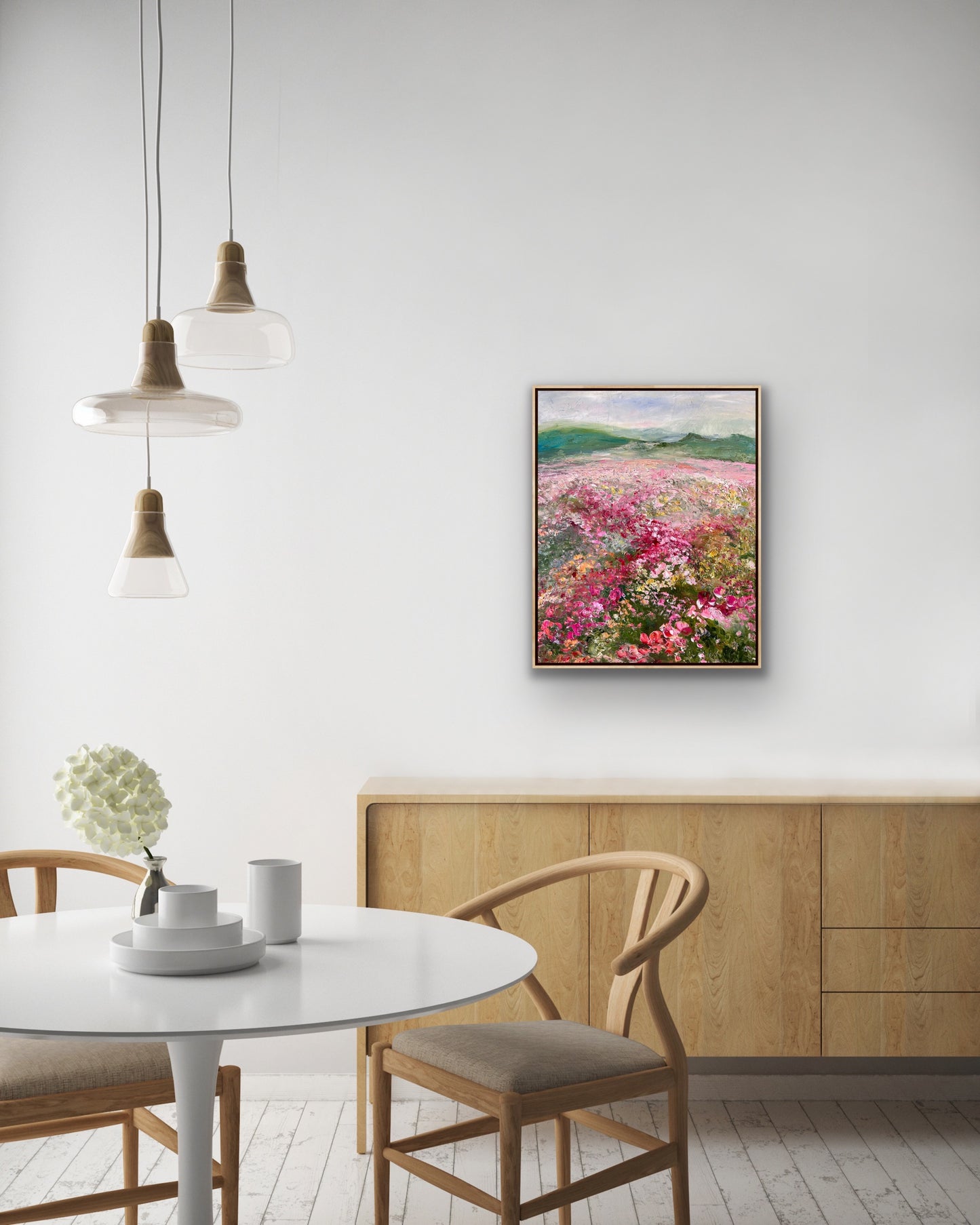 Pink Flower Field, Oil, 24" x 30"