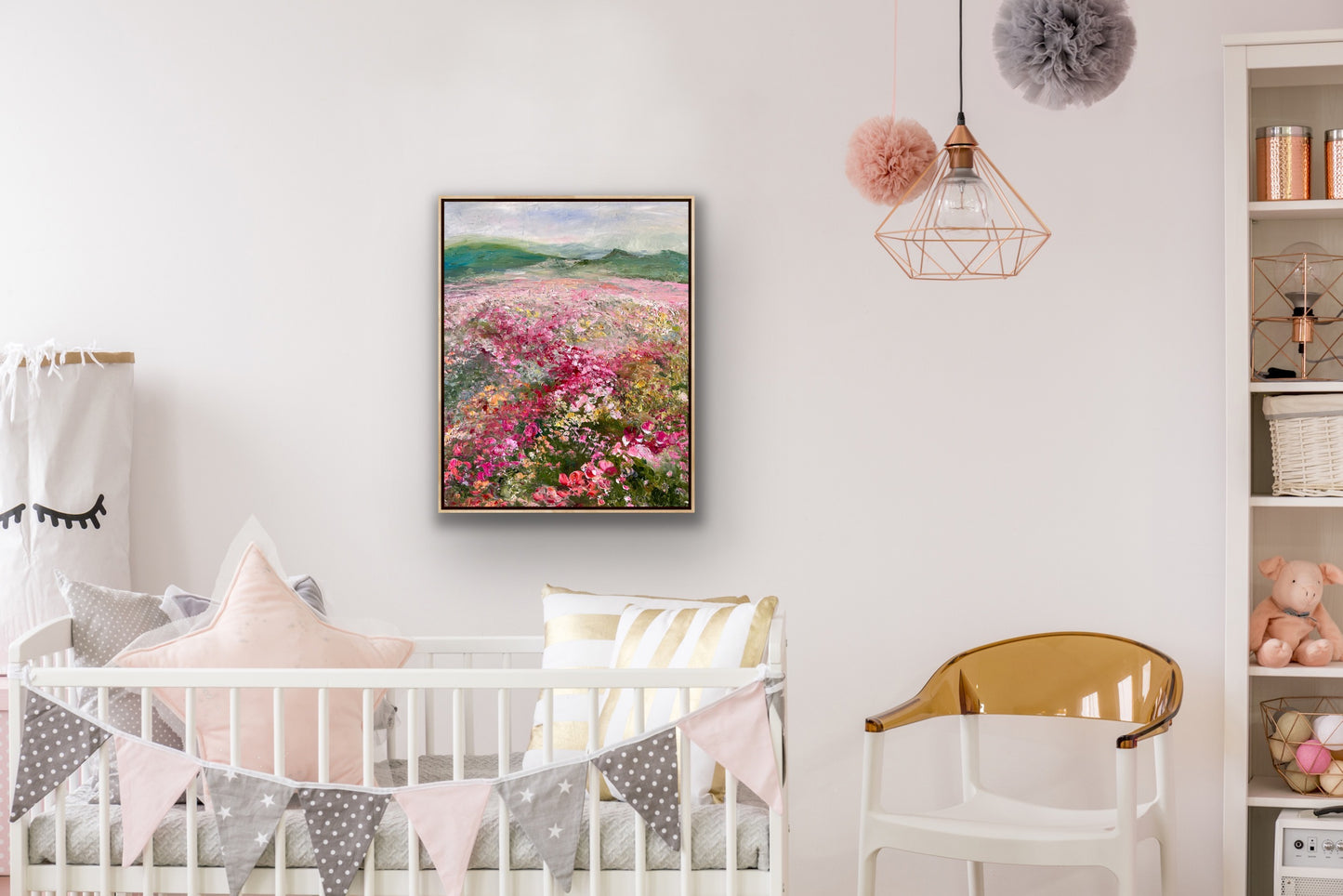 Pink Flower Field, Oil, 24" x 30"