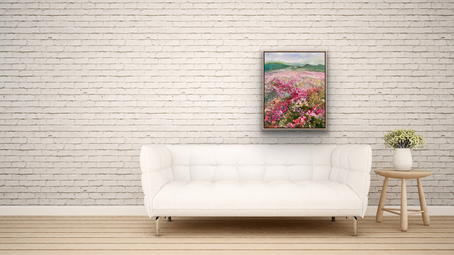 Pink Flower Field, Oil, 24" x 30"