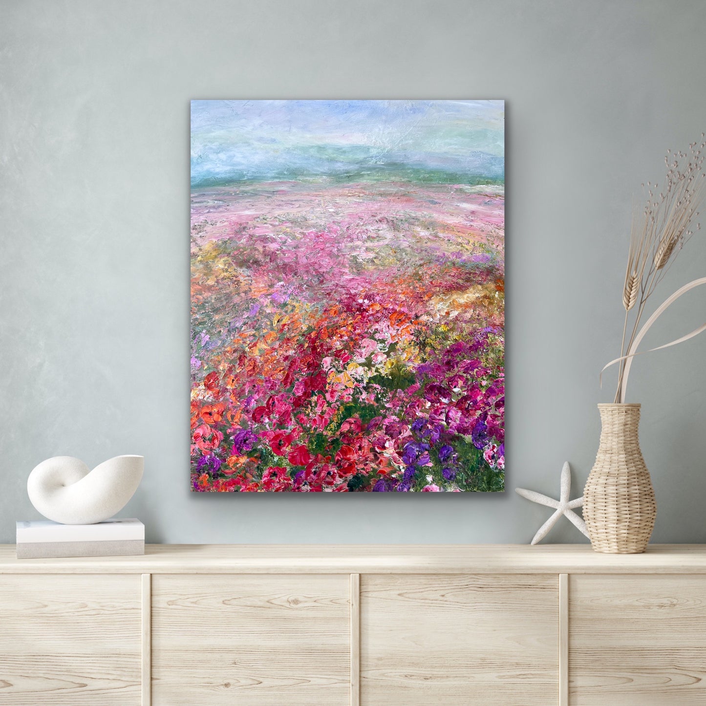Pink Flower Field, Oil, 24" x 30"