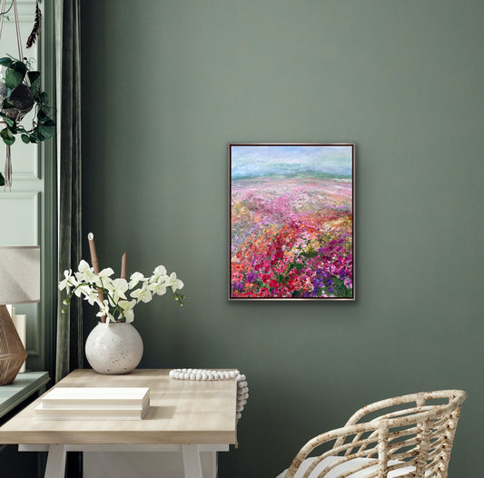 Pink Flower Field, Oil, 24" x 30"