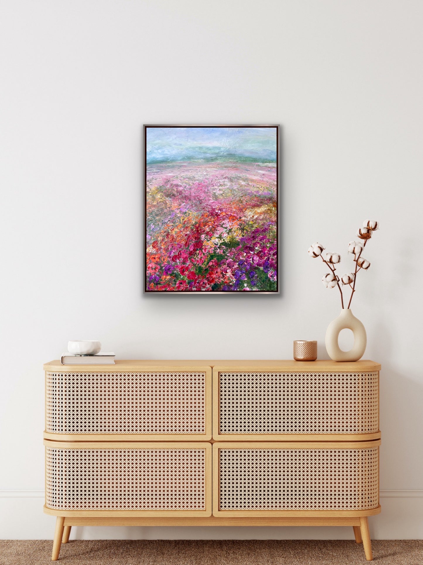 Pink Flower Field, Oil, 24" x 30"