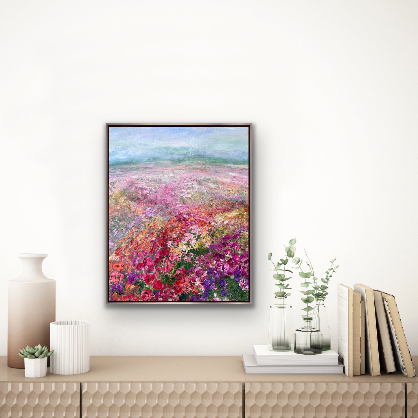 Pink Flower Field, Oil, 24" x 30"