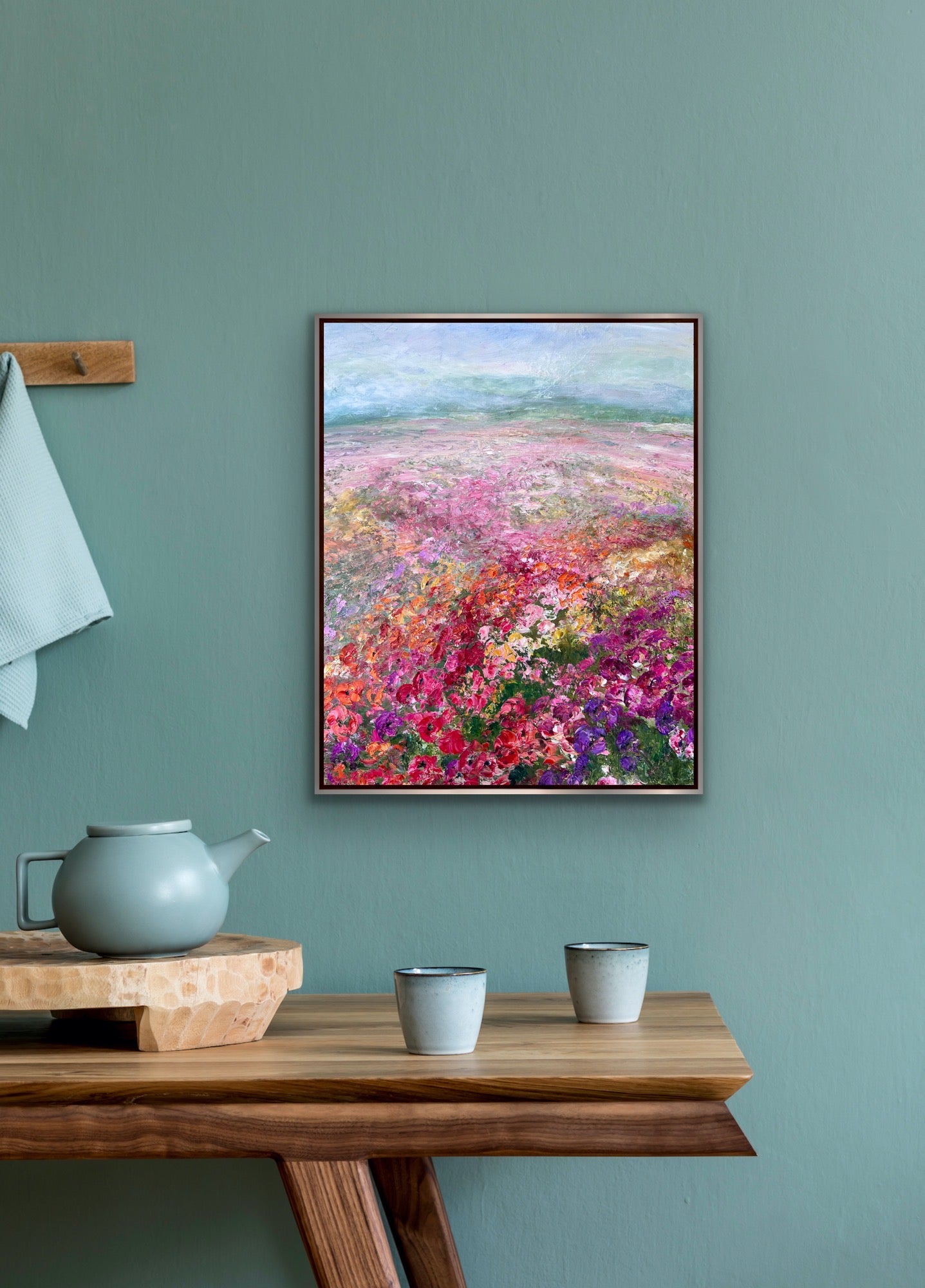 Pink Flower Field, Oil, 24" x 30"