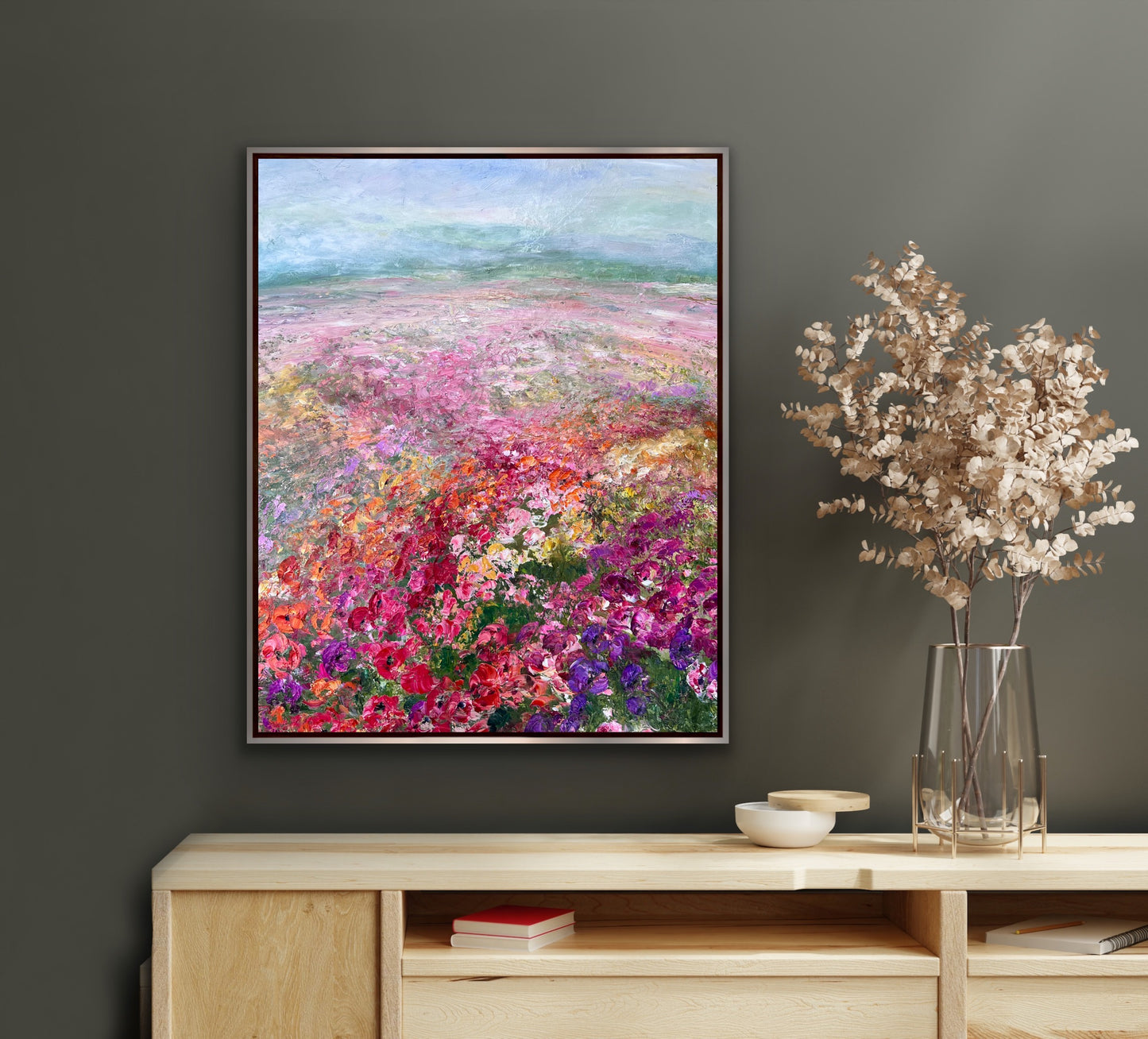 Pink Flower Field, Oil, 24" x 30"