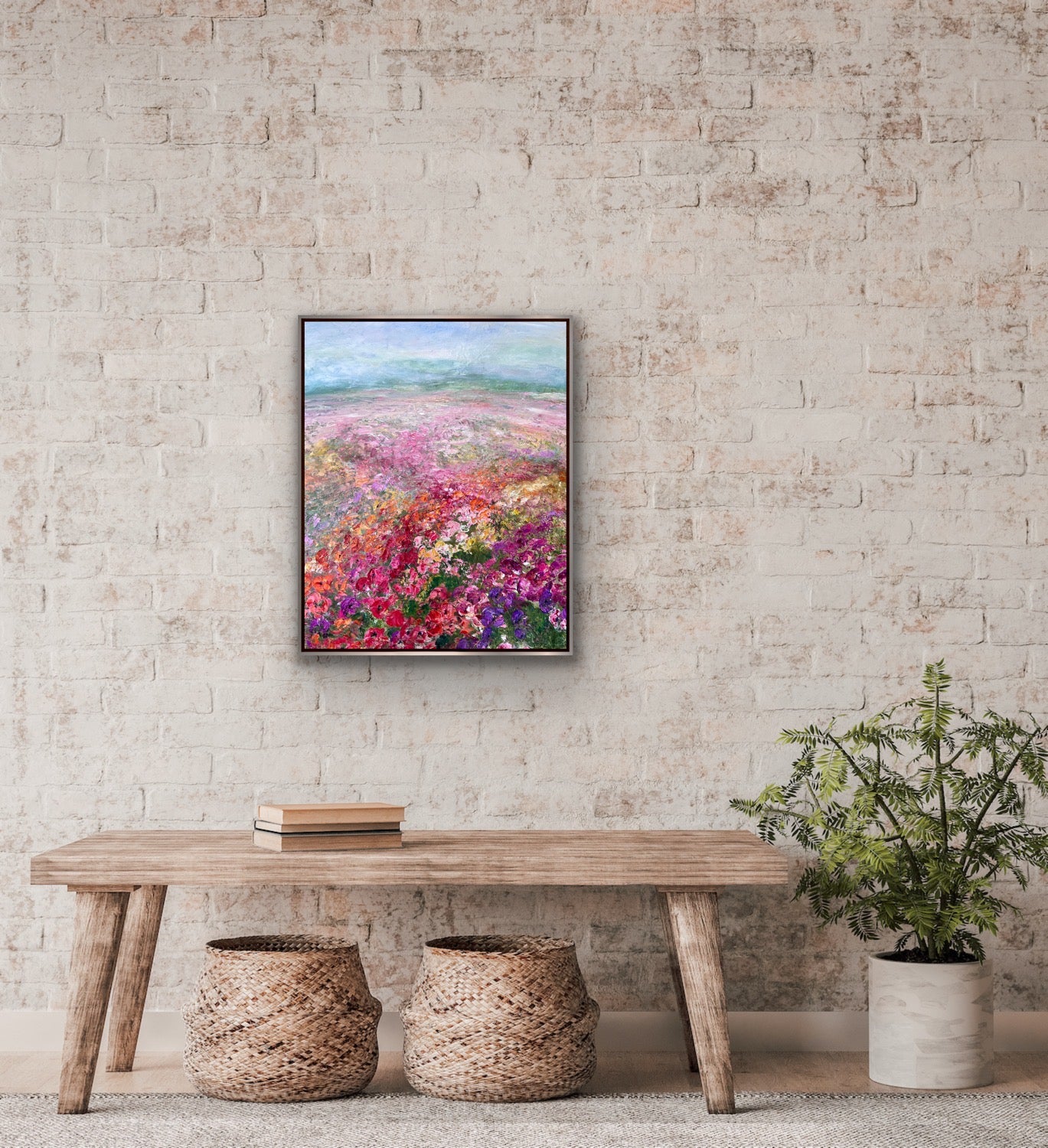 Pink Flower Field, Oil, 24" x 30"