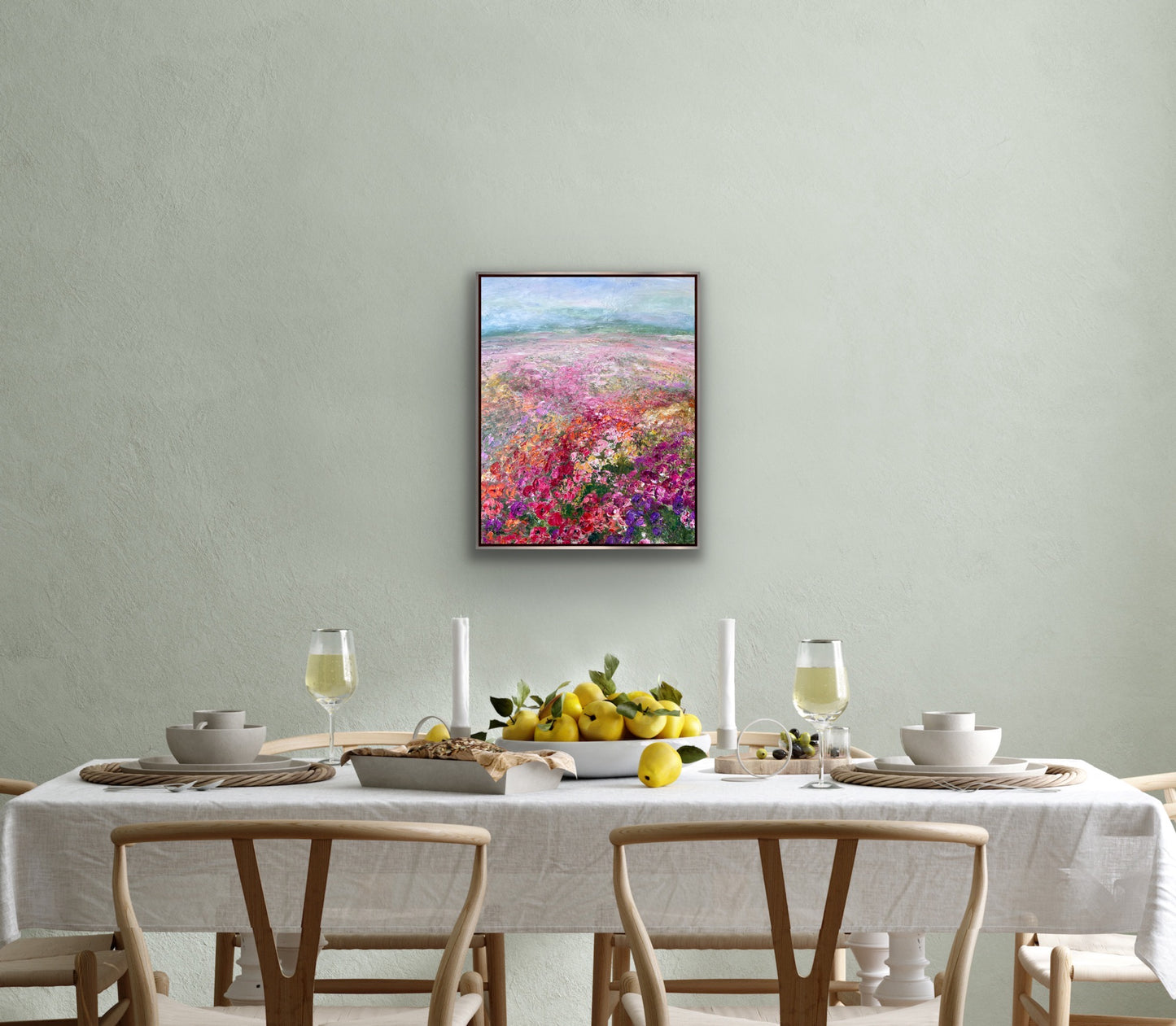 Pink Flower Field, Oil, 24" x 30"