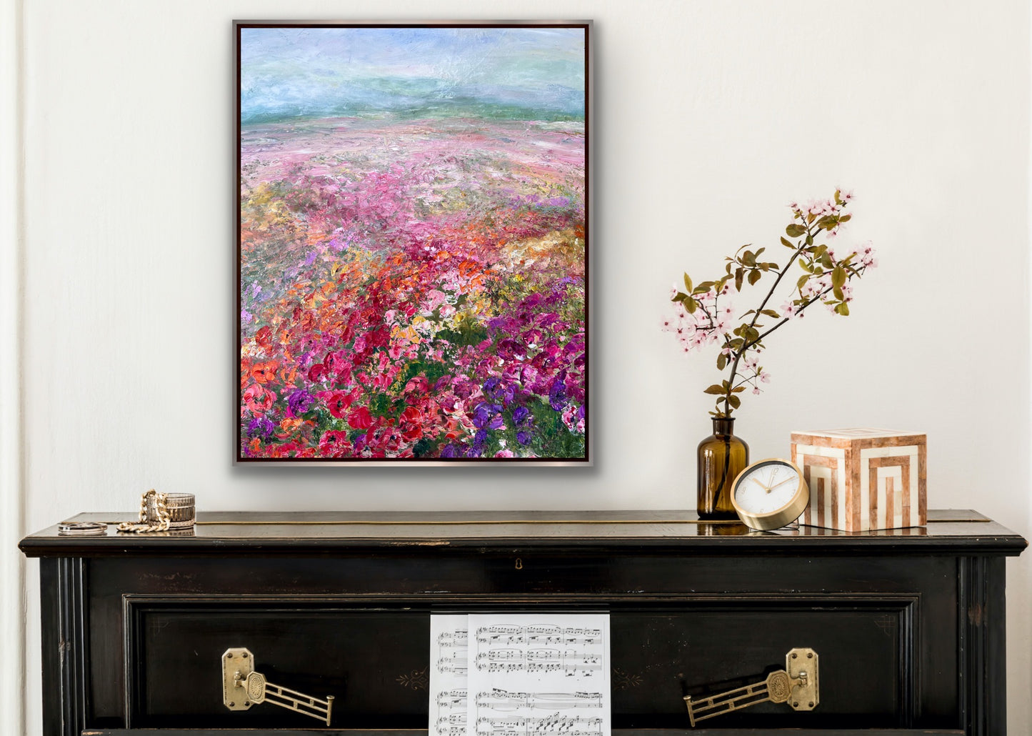 Pink Flower Field, Oil, 24" x 30"