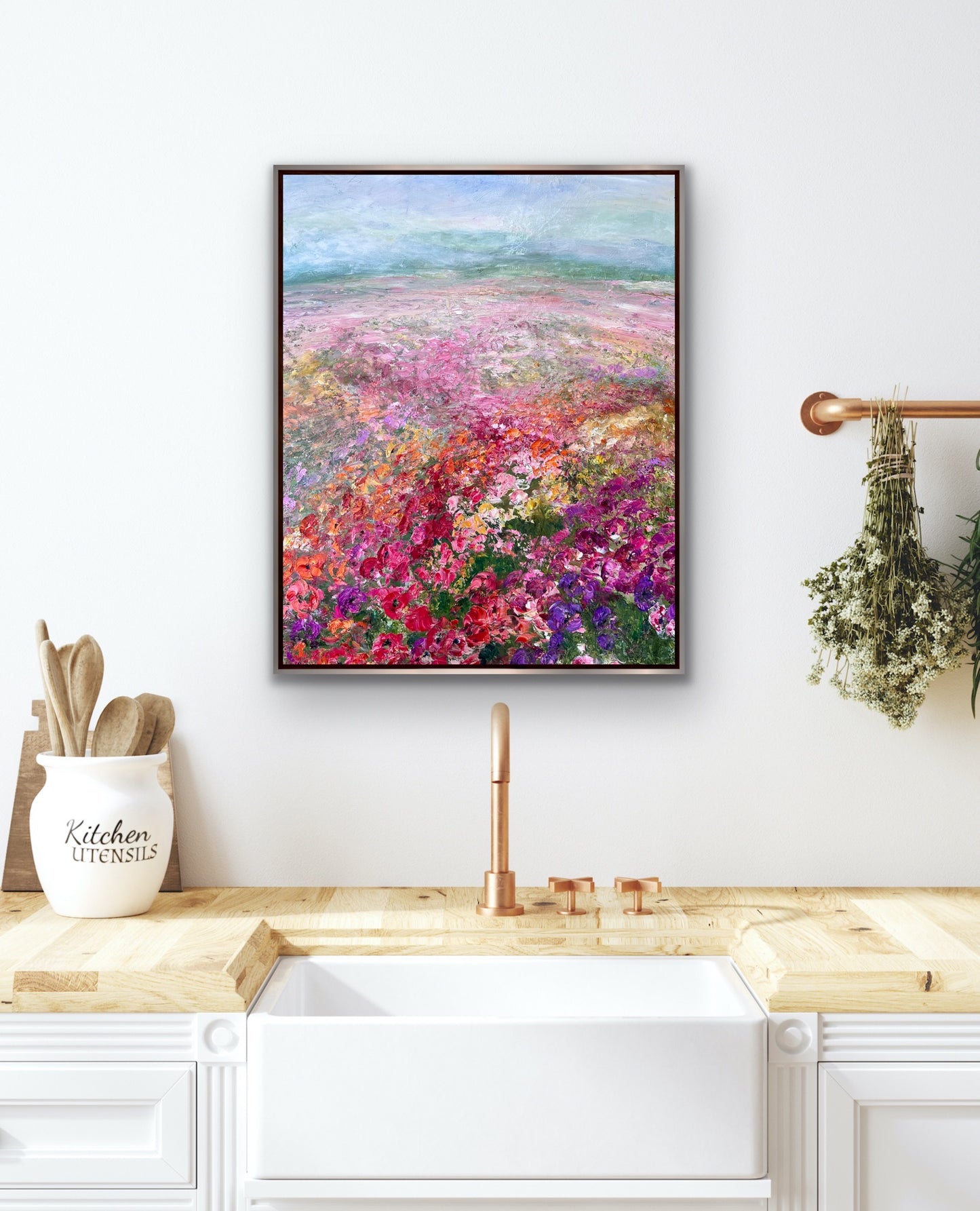 Pink Flower Field, Oil, 24" x 30"