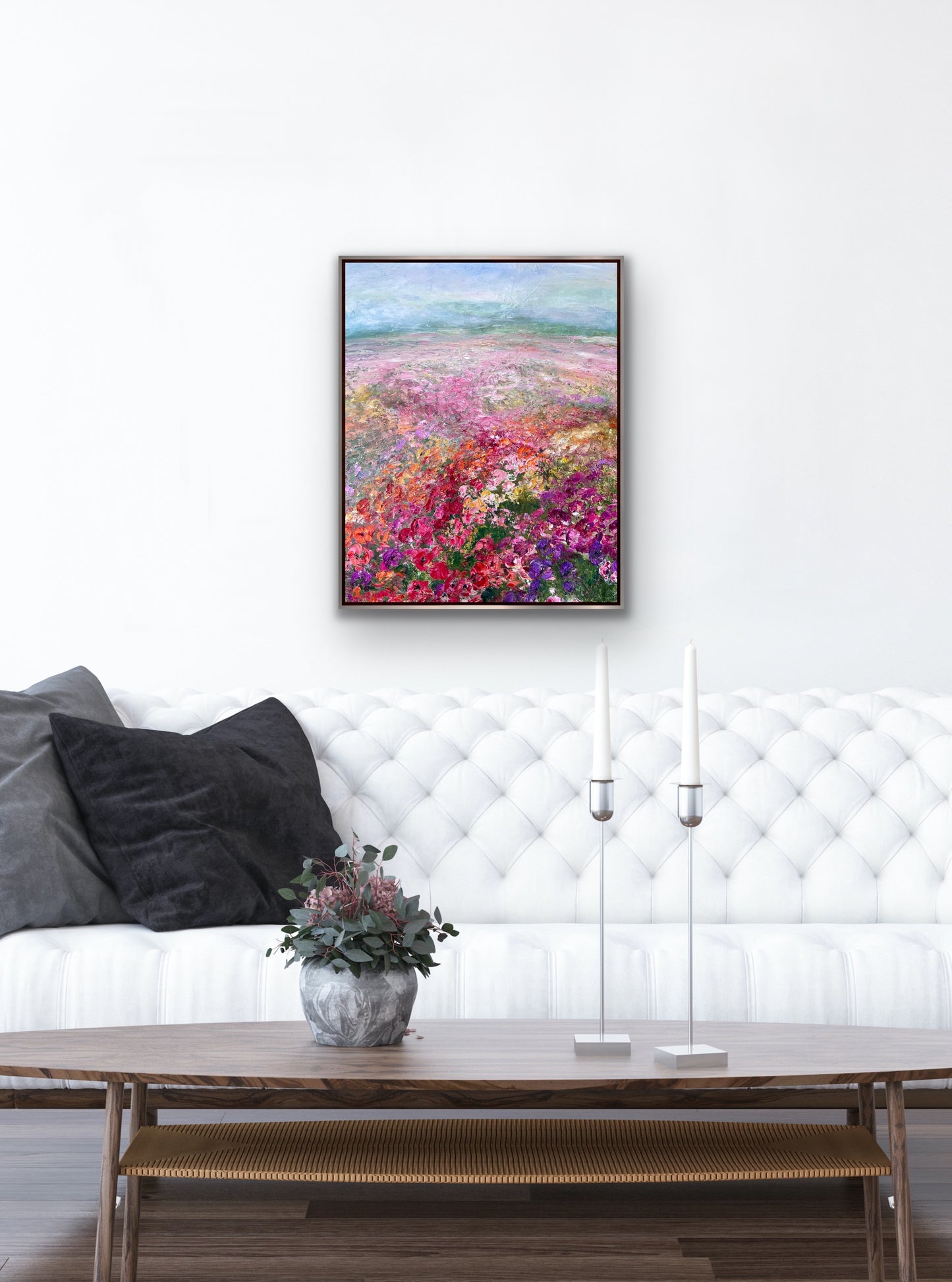 Pink Flower Field, Oil, 24" x 30"