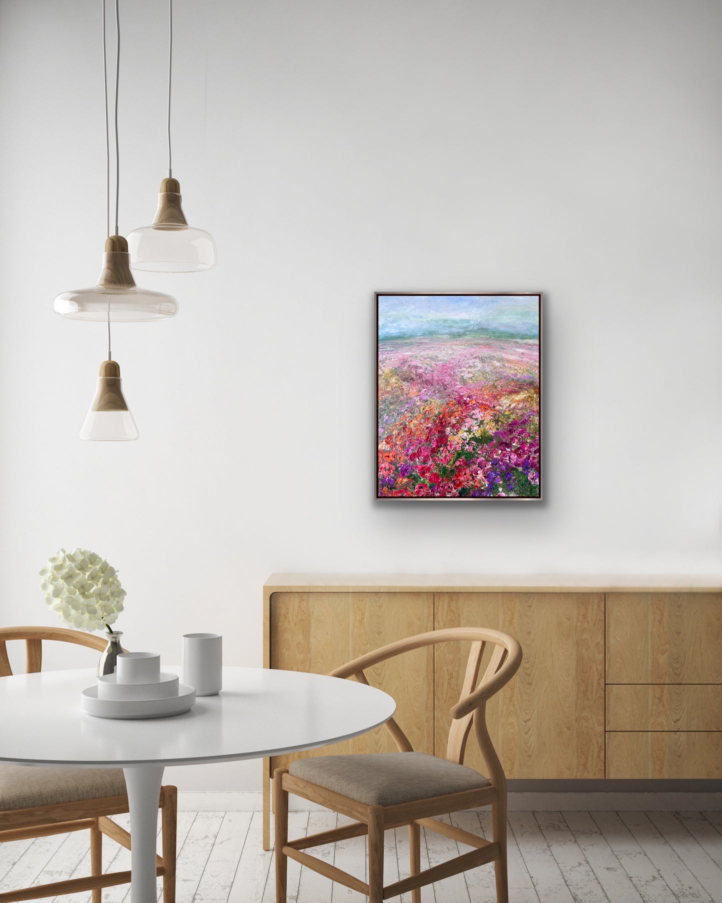 Pink Flower Field, Oil, 24" x 30"