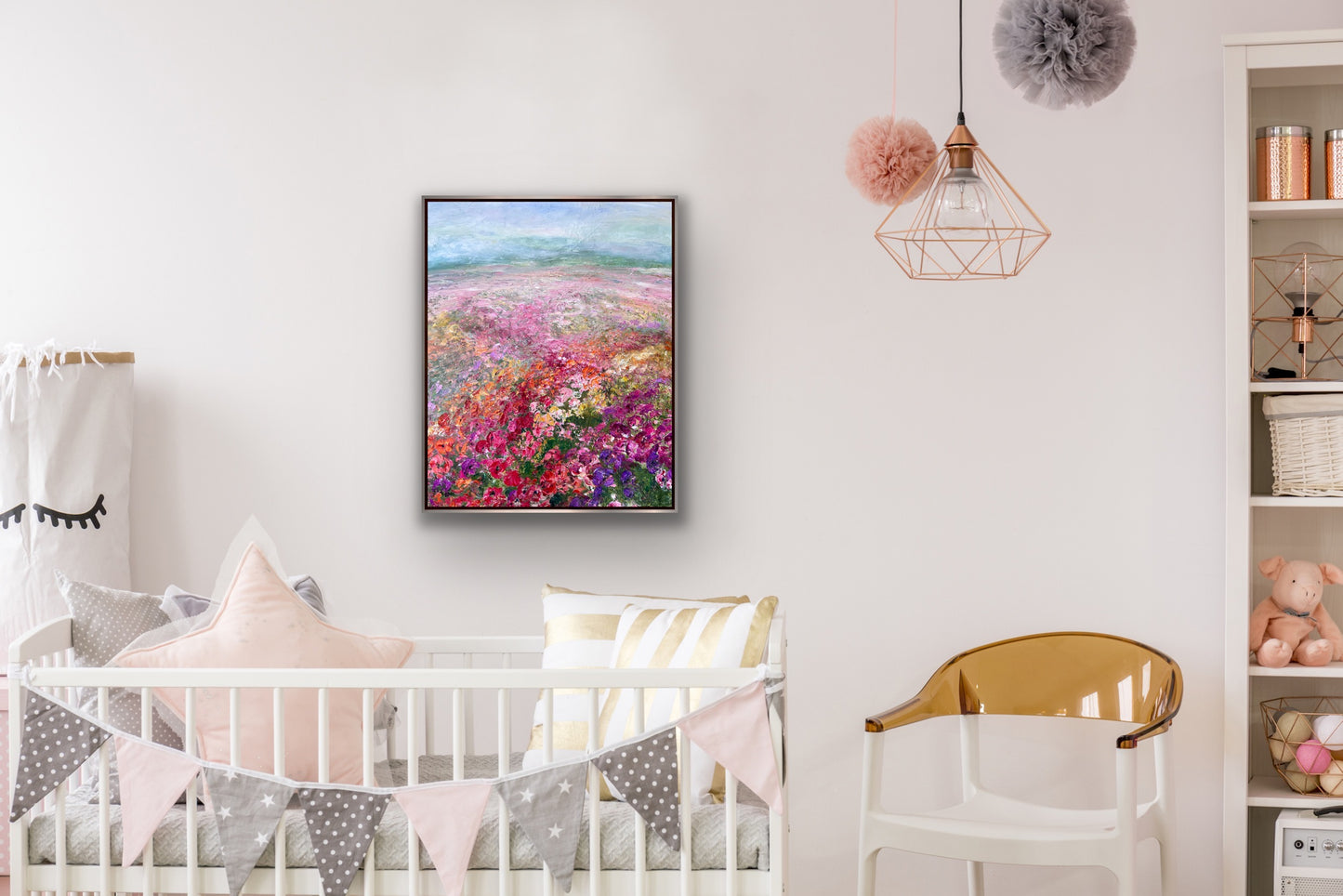 Pink Flower Field, Oil, 24" x 30"