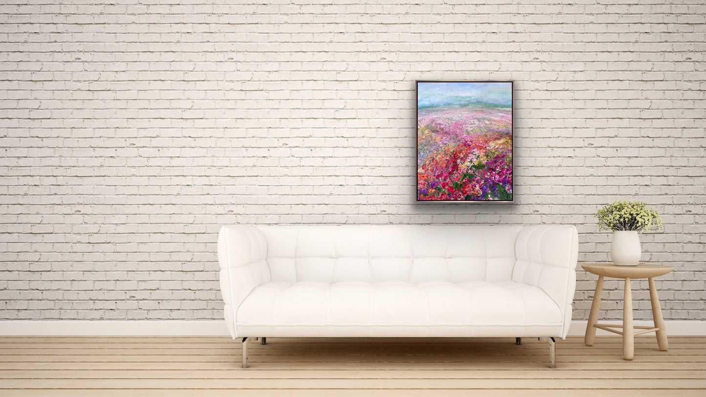 Pink Flower Field, Oil, 24" x 30"