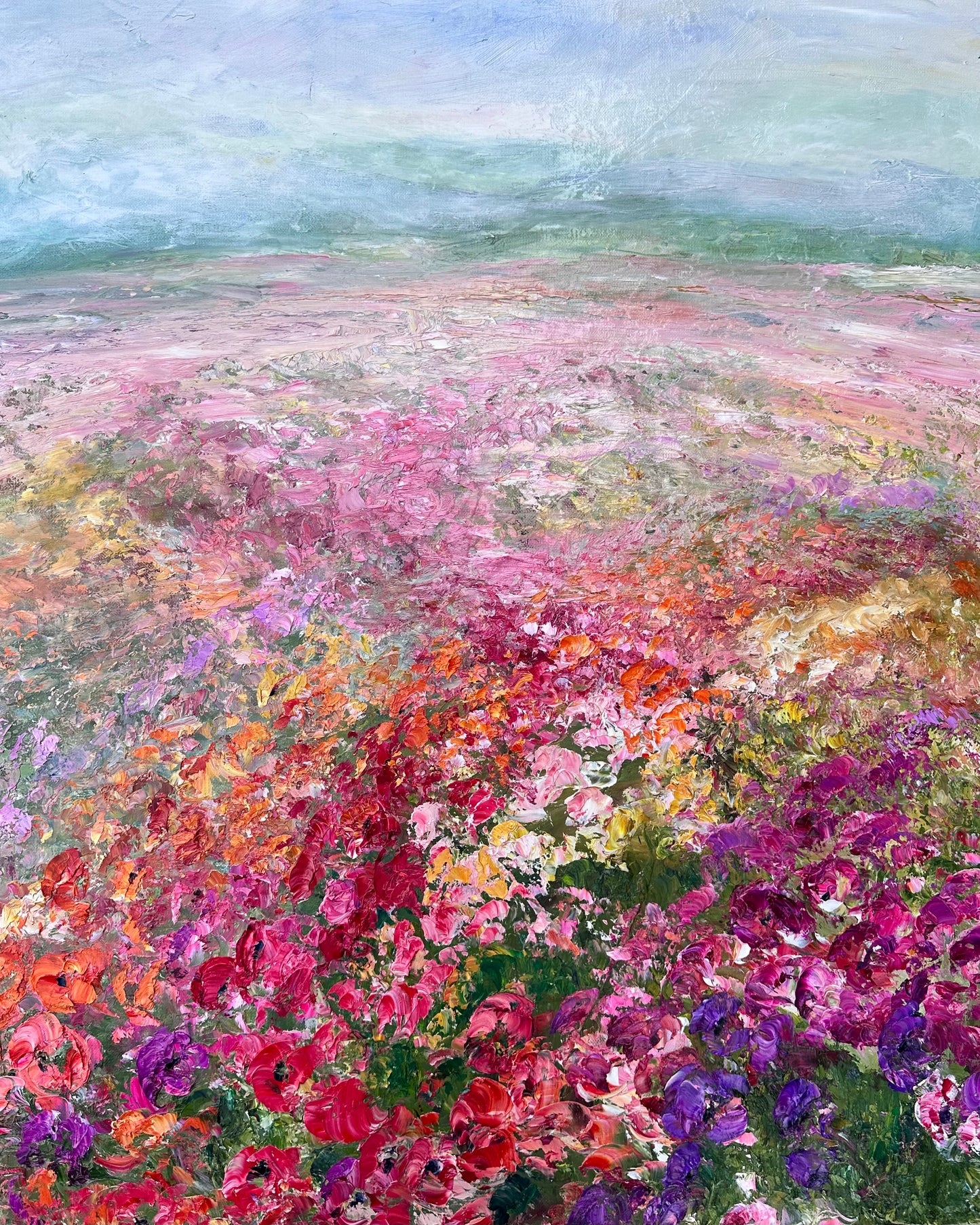 Pink Flower Field, Oil, 24" x 30"