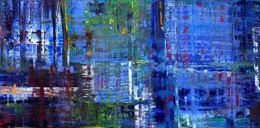 Gerhard Richter-inspired abstract painting in predominantly blue tones.