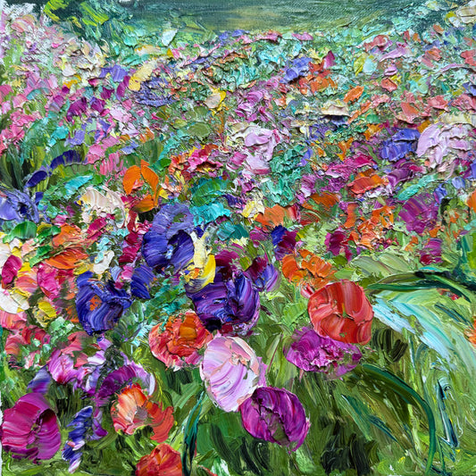 FLOWERS IN THE WIND, OIL, 12" x 12"