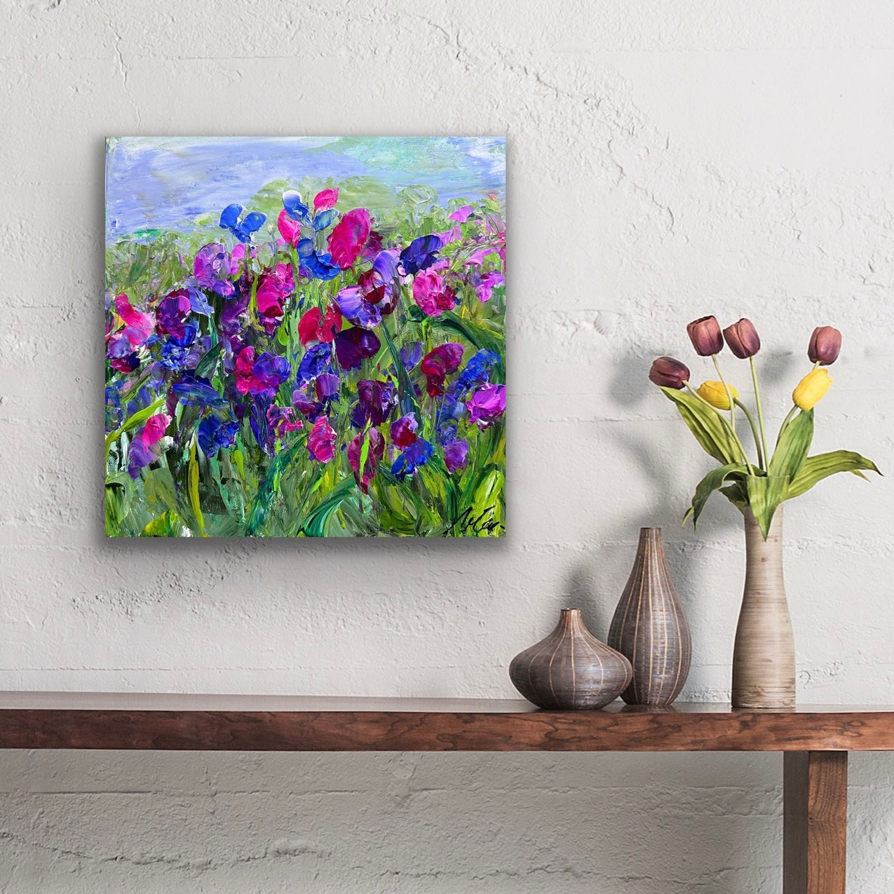 Purple Flowers, ACRYLIC, 12" x 12"