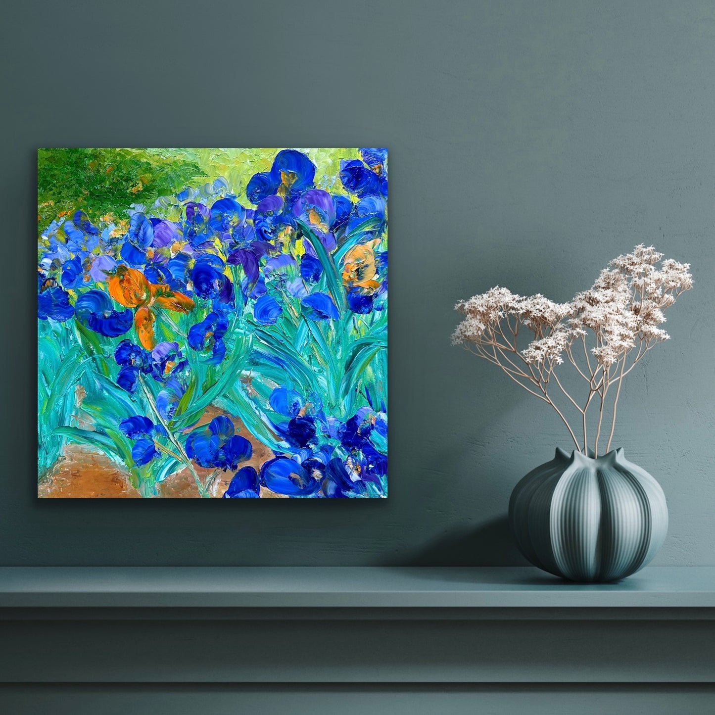 Orange Iris, OIL, 16" x 16"