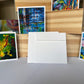 Abstract Blue Grid Greeting Card with envelopes and wood keepsake box — Deep Blue collection by Washington DC artist Maria-Victoria Checa