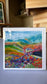 Mountain Meadow Greeting Card — 5×5 impressionist painting of a colorful wildflower valley with blue mountain peaks, by Washington DC artist Maria-Victoria Checa