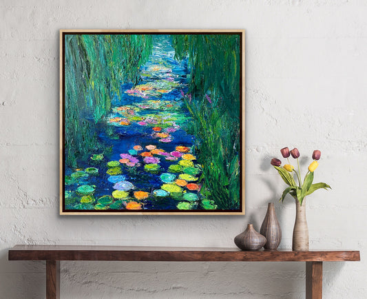 Waterlilies on the Run, OIL, 20" x 20"