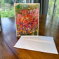 Pink and red flower meadow greeting card with palette knife texture — impressionist art card by Washington DC artist Maria-Victoria Checa