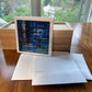 Checa Art Deep Blue greeting card set in transparent gift box with Checa Art label — abstract art cards, mvchecaart.com