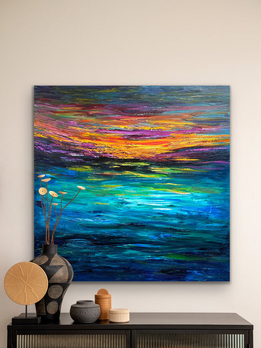 Sunset at Sea, OIL, 36" x 36"