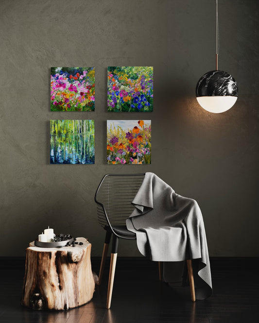 Set of 4 Flower Fields, 30" x 30"