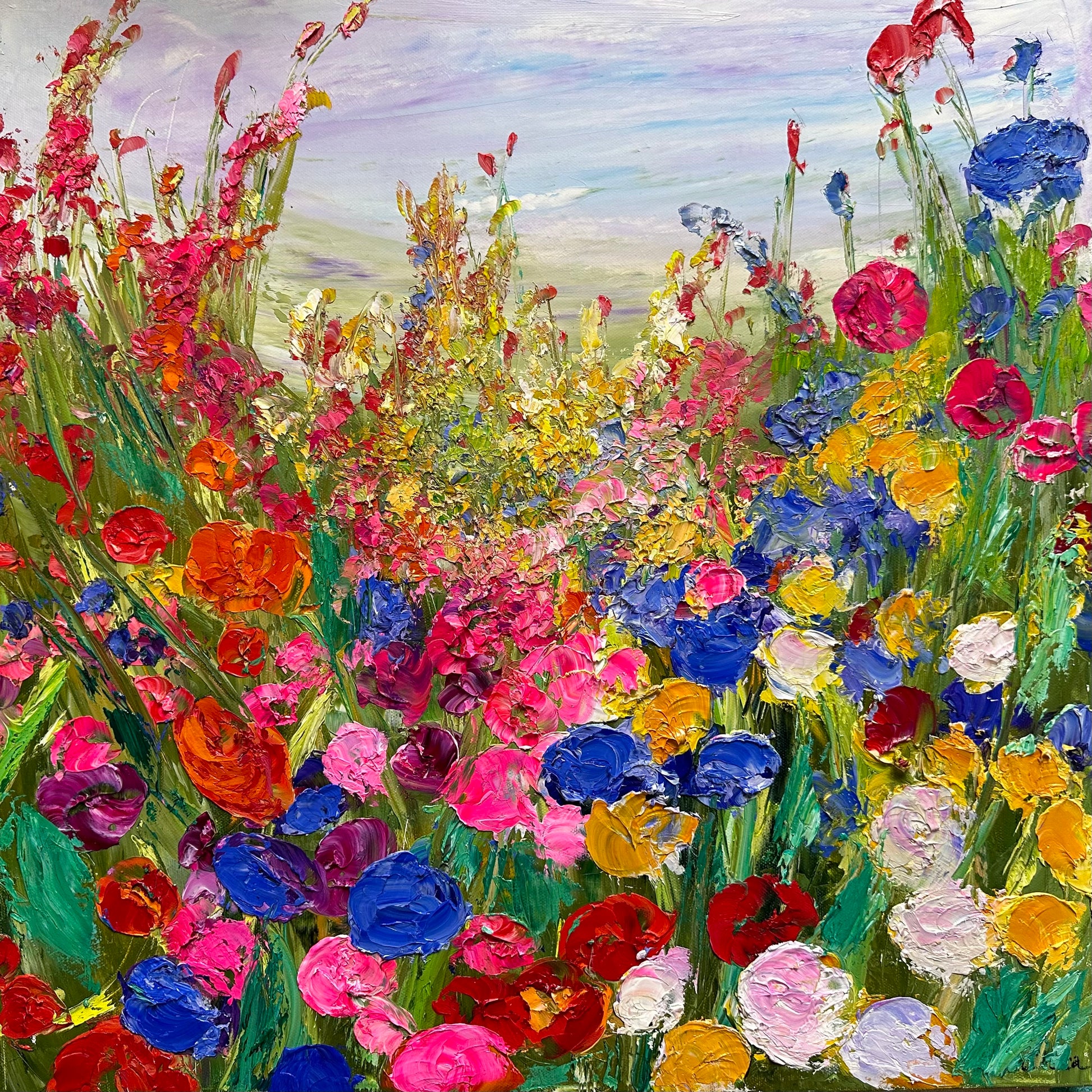 oil painting of a flower field.